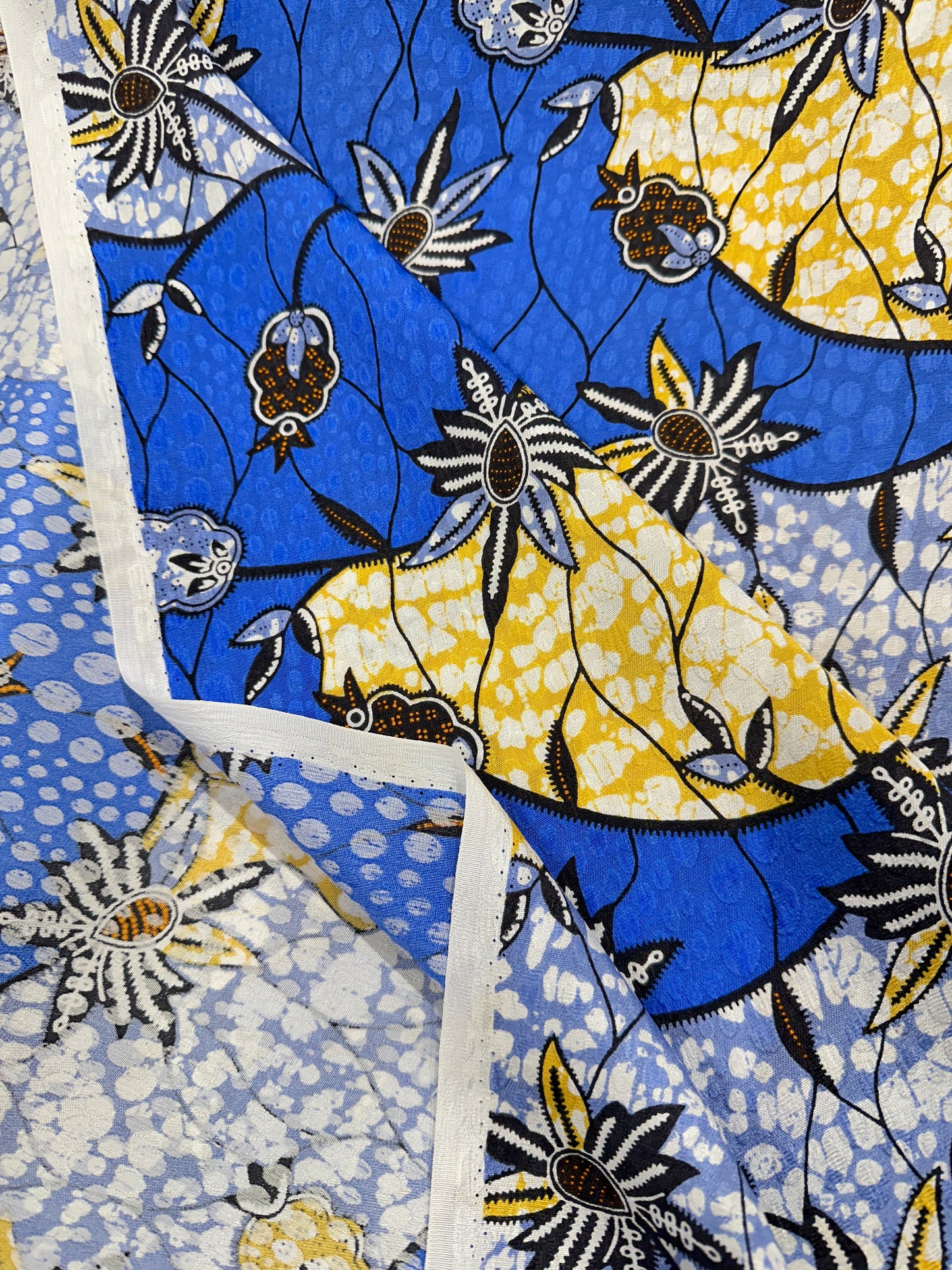 Designer Deadstock Silk Jacquard, Blue/Gold Print