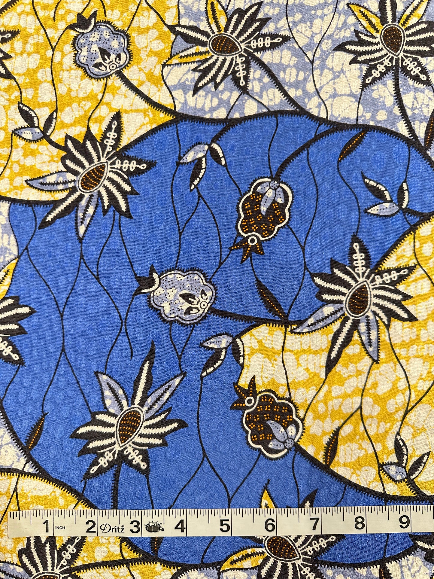 Designer Deadstock Silk Jacquard, Blue/Gold Print