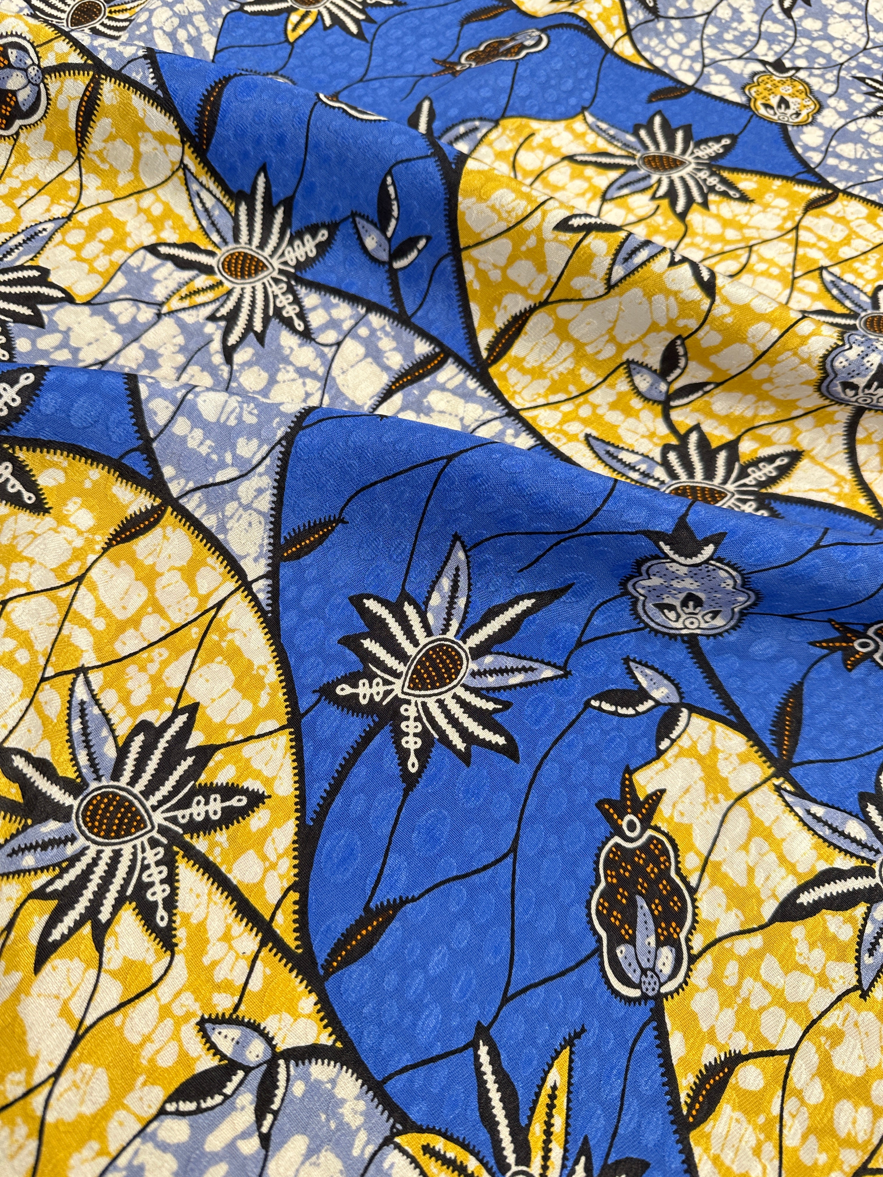 Designer Deadstock Silk Jacquard, Blue/Gold Print – Fiber Snob