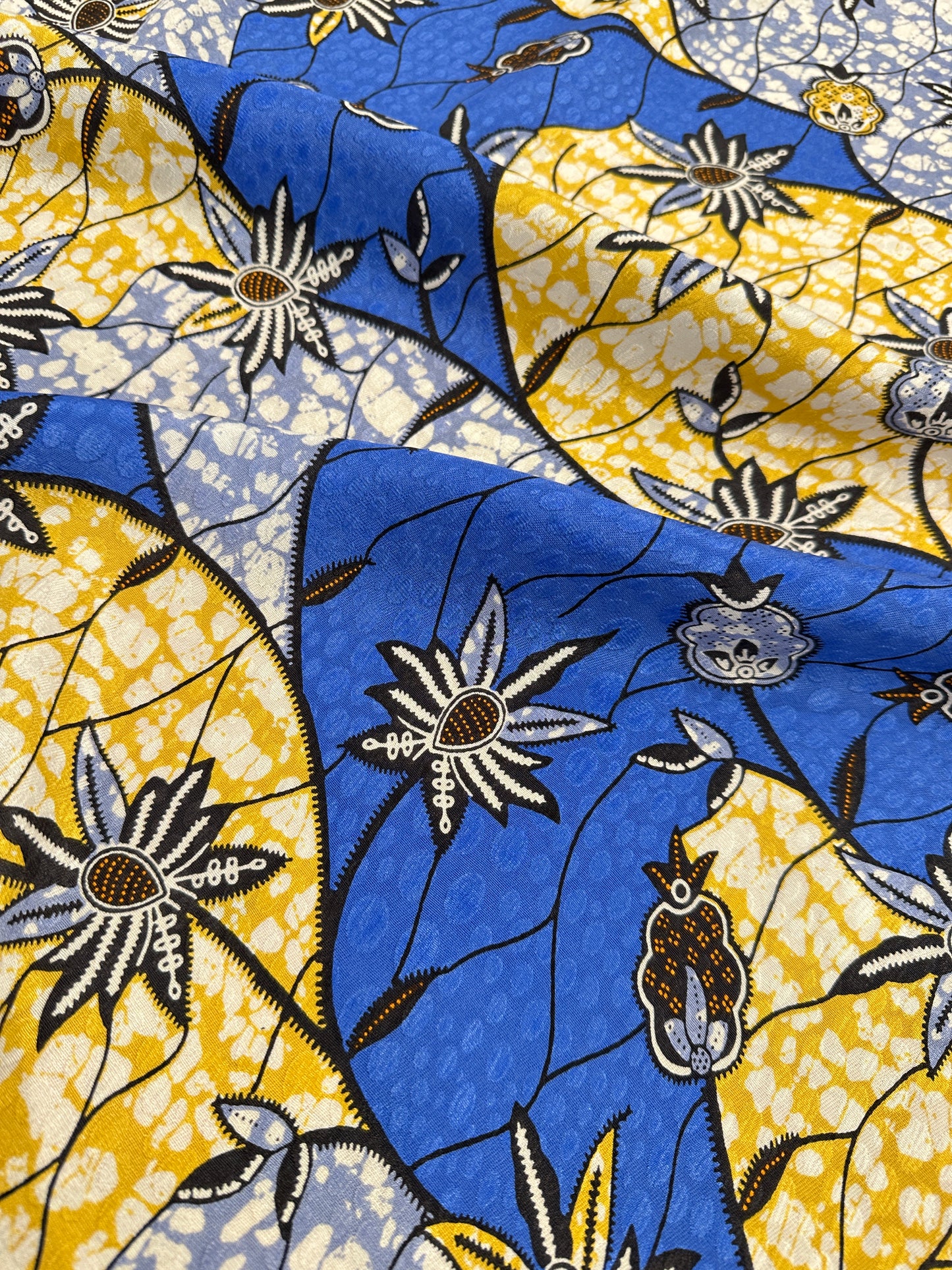 Designer Deadstock Silk Jacquard, Blue/Gold Print