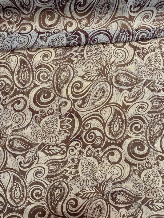 Designer Deadstock Silk Chiffon, Rust Paisley with Lurex