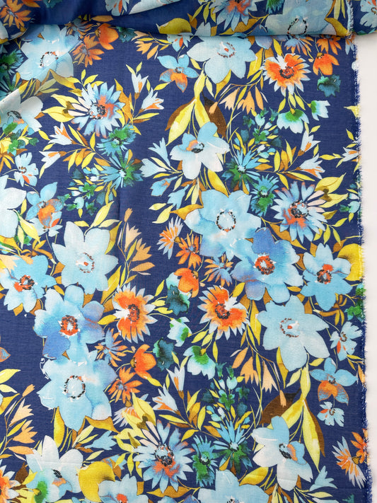 Lady McElroy, Silk/Cotton Voile, Josette Floral - Blue