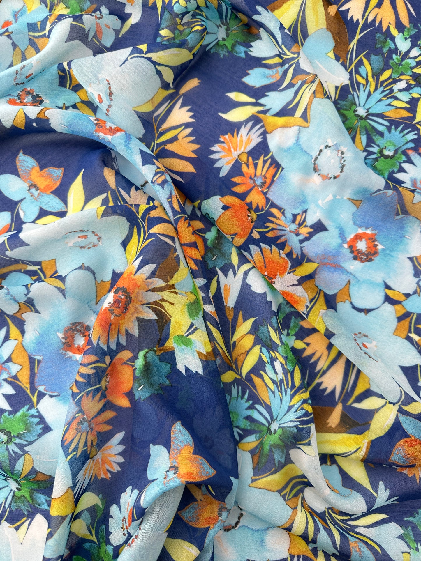 Lady McElroy, Silk/Cotton Voile, Josette Floral - Blue