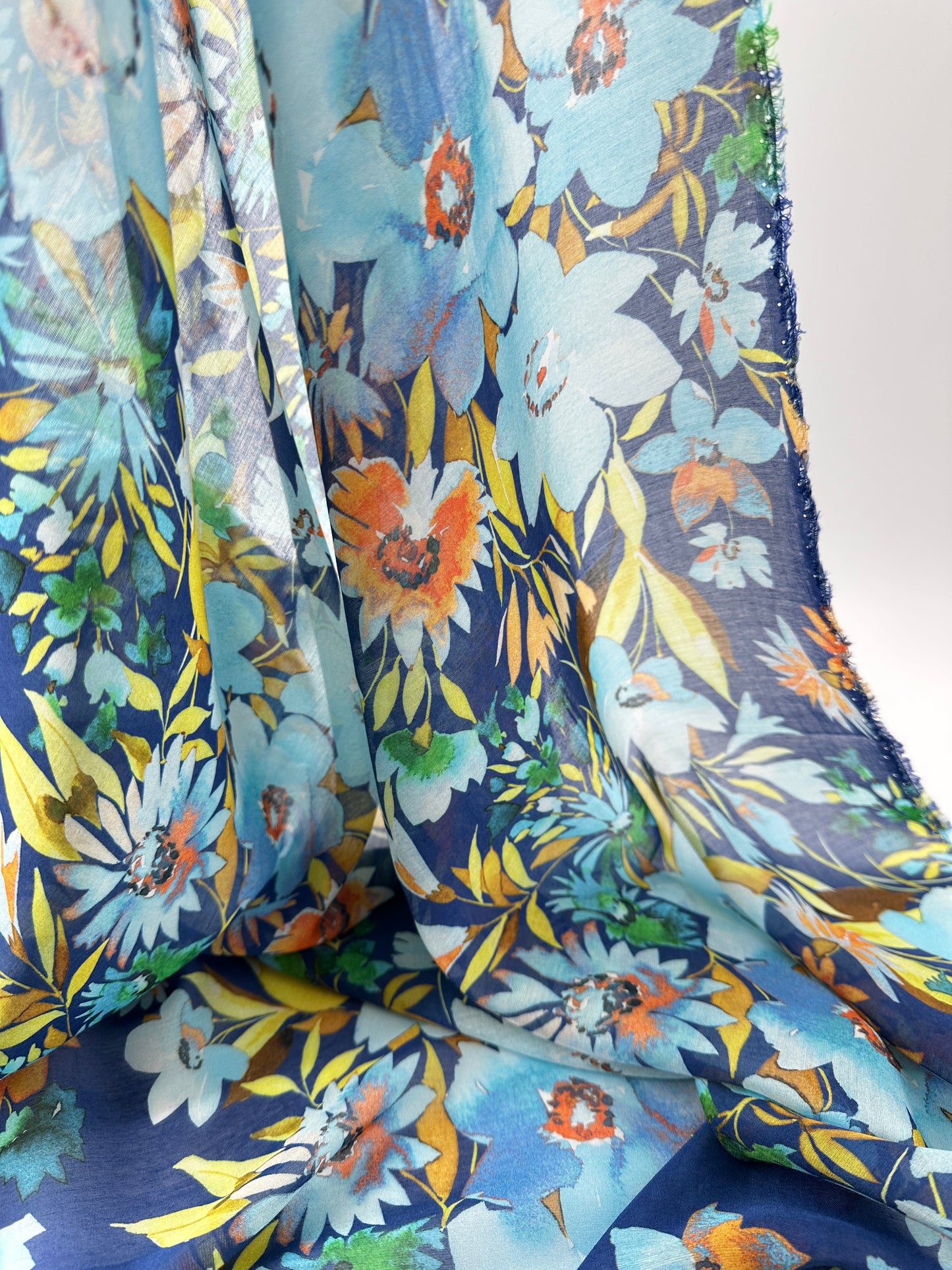 Lady McElroy, Silk/Cotton Voile, Josette Floral - Blue
