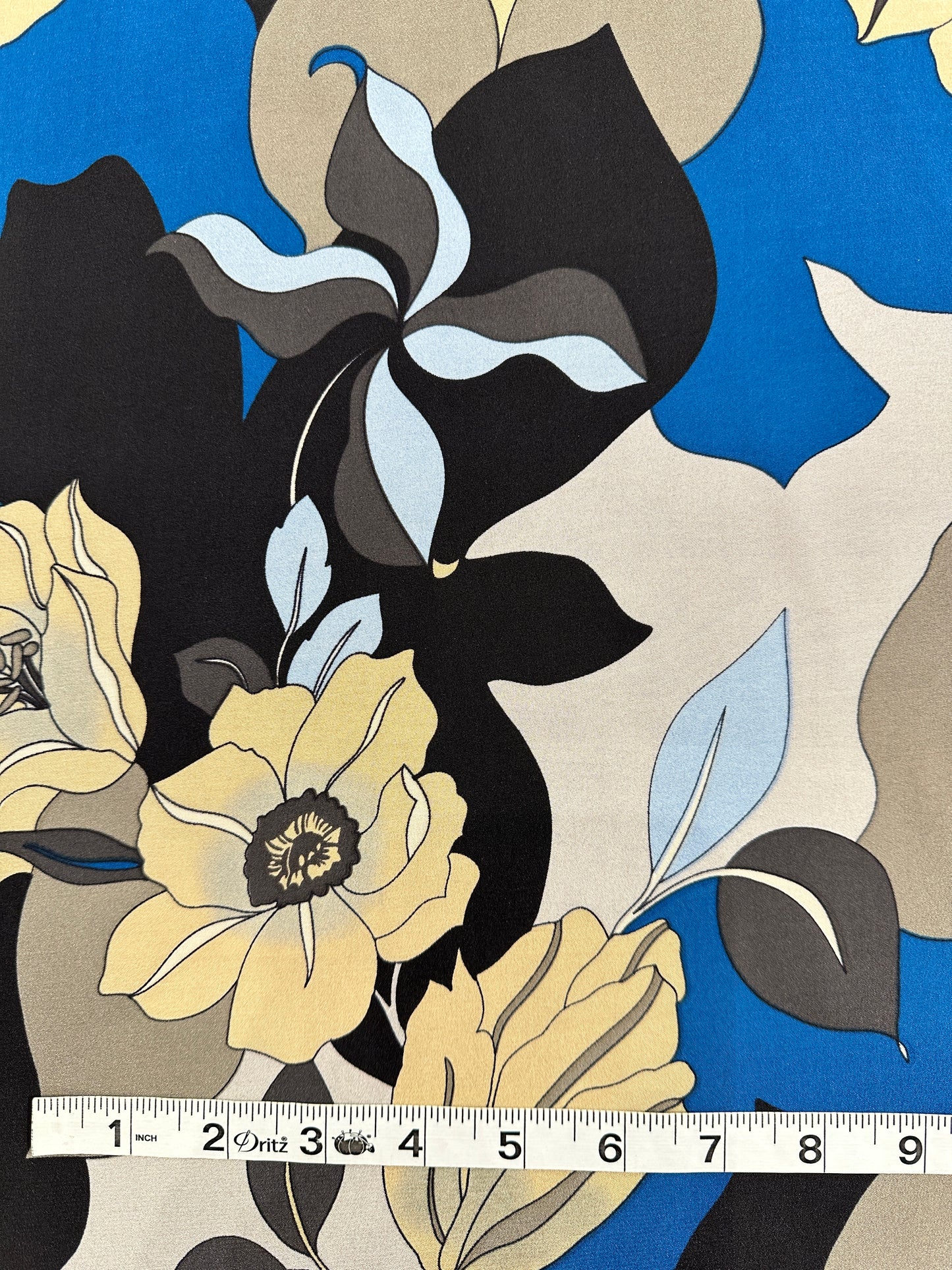 Designer Deadstock Silk Crepe De Chine, Blue Floral