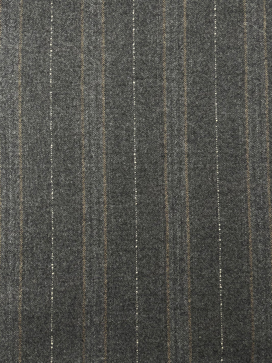 Wool, Yarn Dye, Charcoal with Tan/Natural/Gray/Lurex Stripes