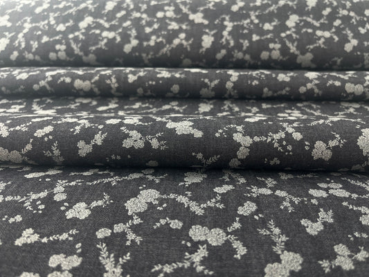 Denim, Cotton Stretch, Silver Floral Print, 6 oz