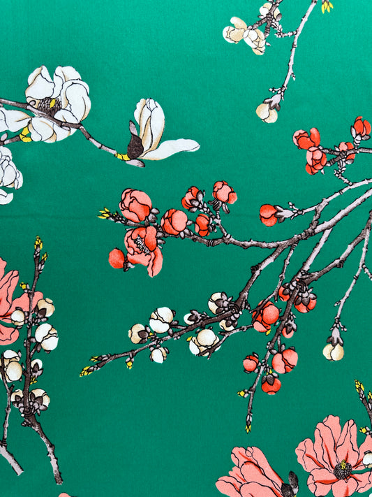 Designer Deadstock, Silk Charmuese, Green Floral Print