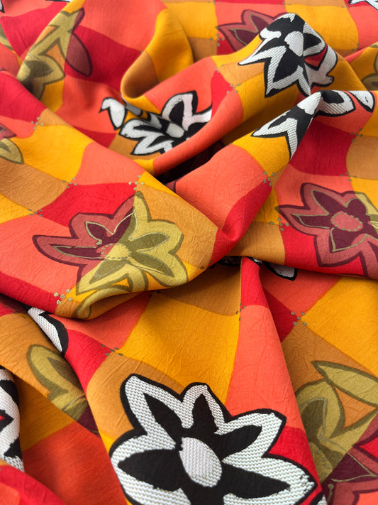 Rayon, Coral/Tomato/Orange Check Print