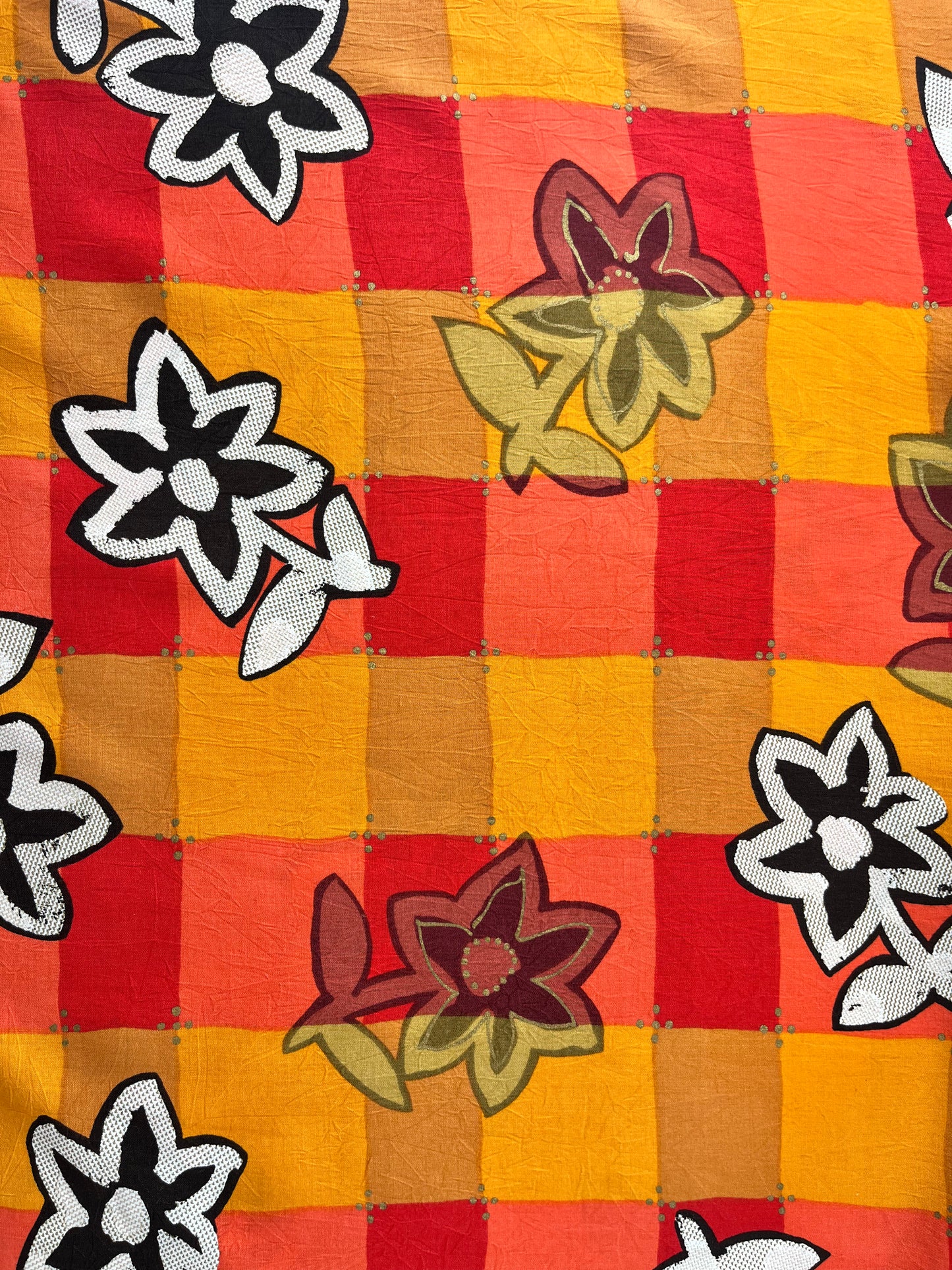 Rayon, Coral/Tomato/Orange Check Print