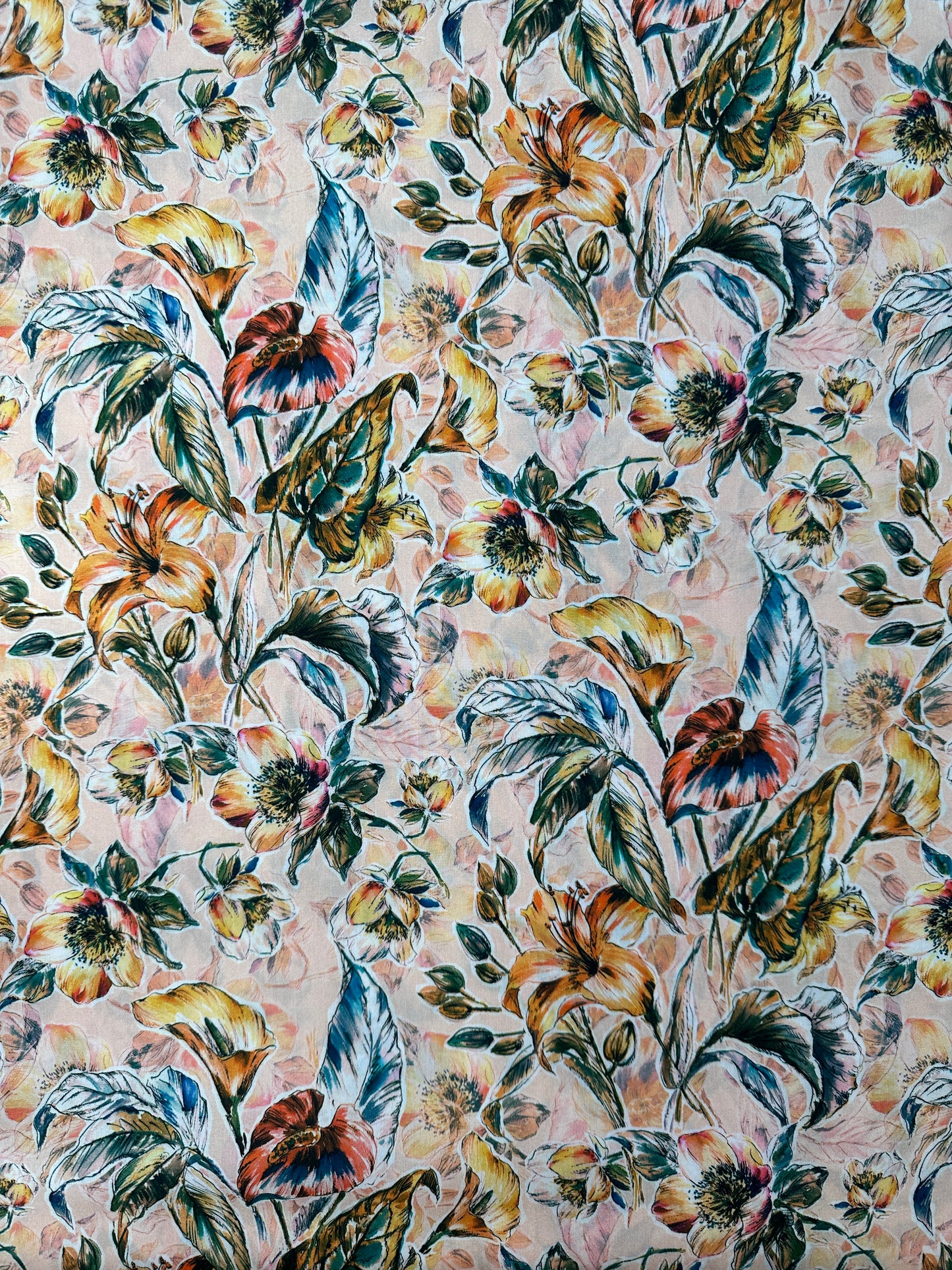 Italian Viscose Sheeting, Tropical Botanical, Peach