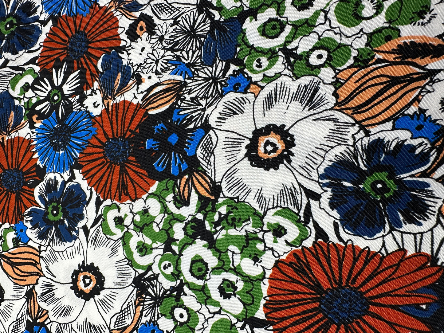 Italian Viscose Sheeting, Sketch Bloom Print, White Ground