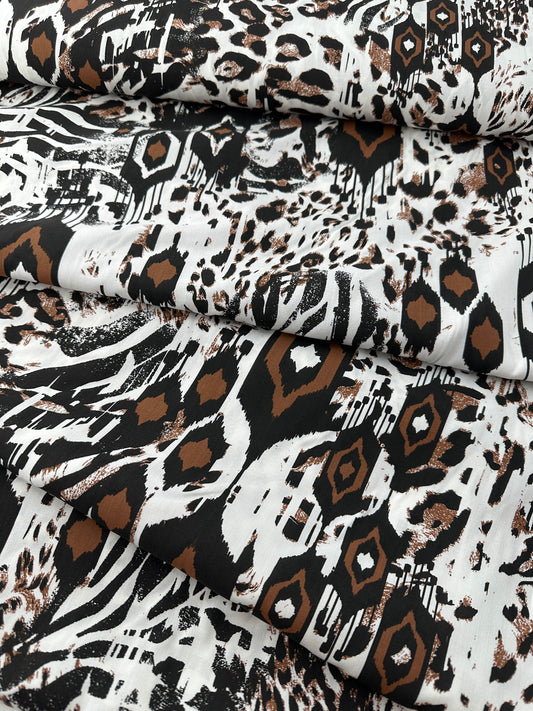Italian Cotton Poplin, Abstract Leopard Print, Off White Ground