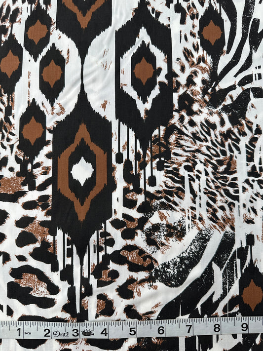 Italian Cotton Poplin, Abstract Leopard Print, Off White Ground