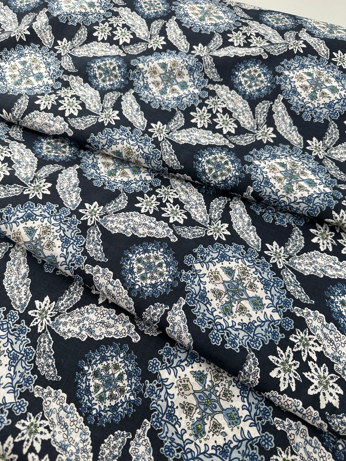 Italian Cotton Shirting, Decorative Motifs, Navy