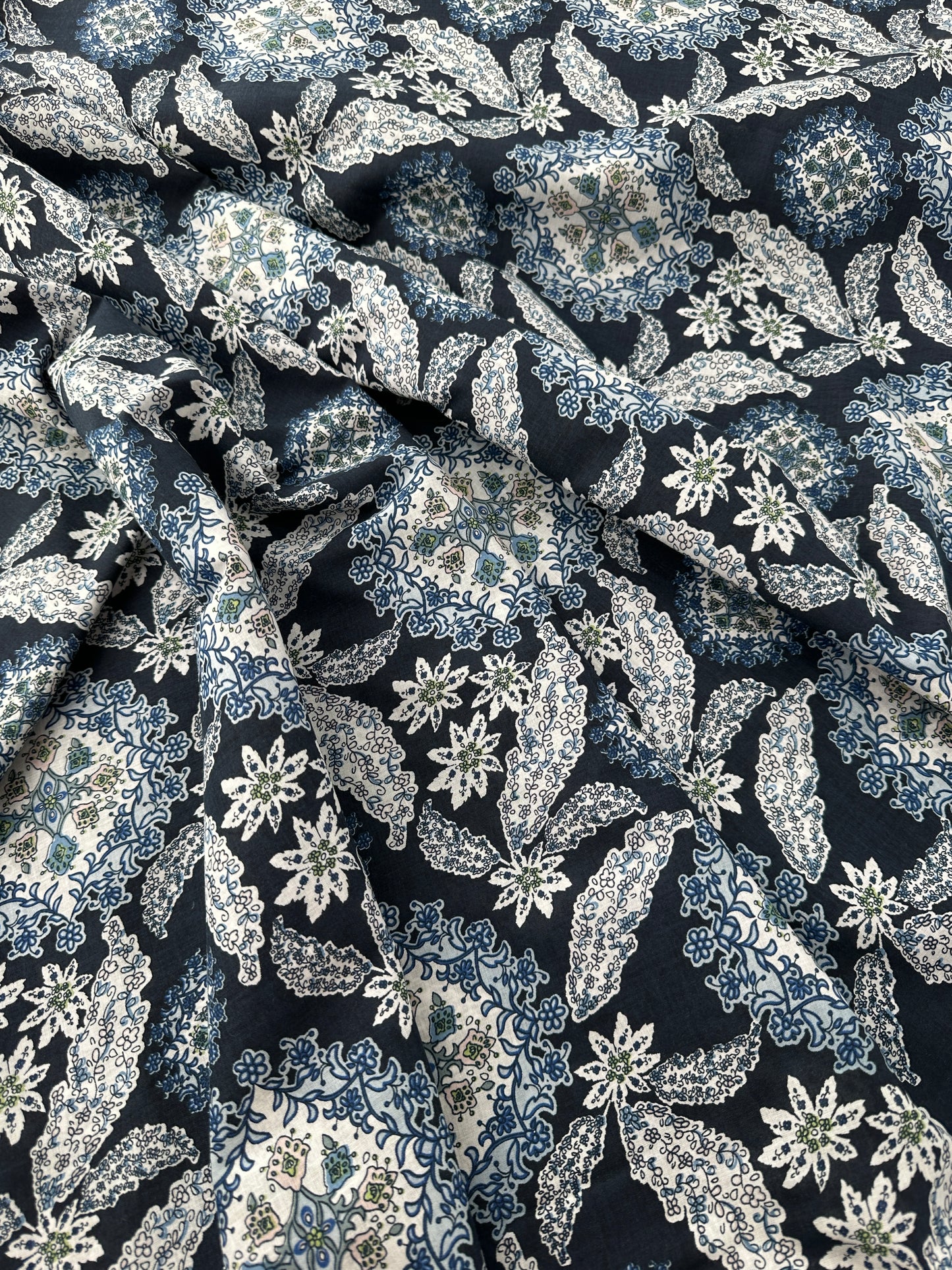 Italian Cotton Shirting, Decorative Motifs, Navy