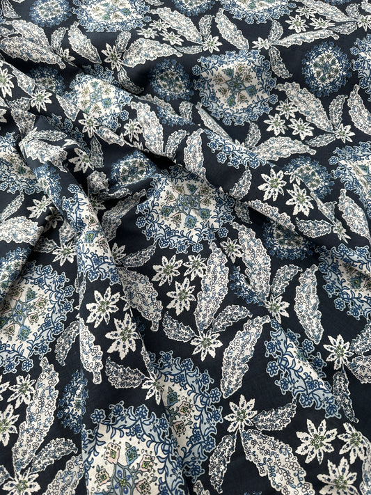 Italian Cotton Shirting, Decorative Motifs, Navy