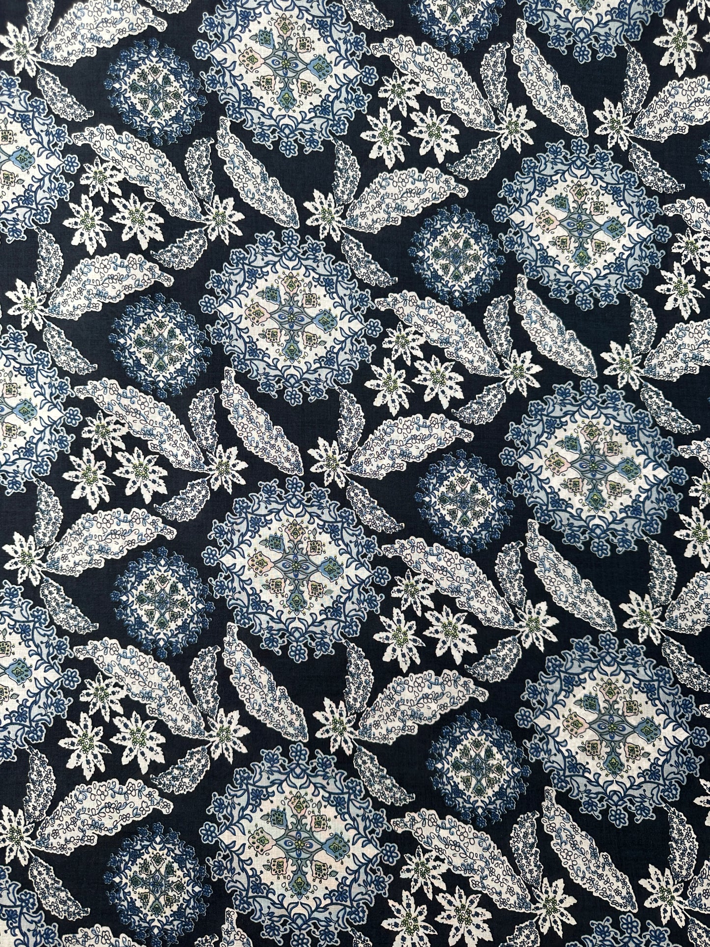 Italian Cotton Shirting, Decorative Motifs, Navy