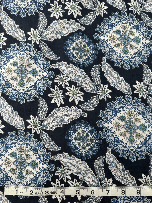 Italian Cotton Shirting, Decorative Motifs, Navy