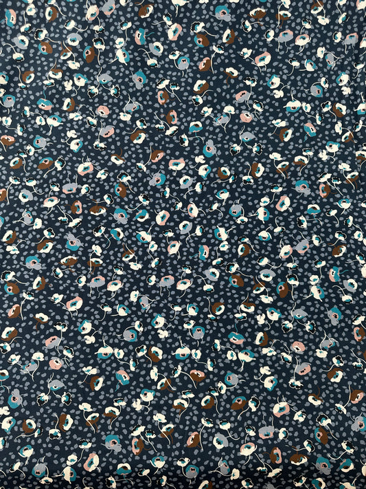 Italian Cotton Poplin, Scattered Tulip Print, Navy