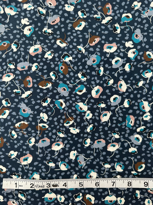 Italian Cotton Poplin, Scattered Tulip Print, Navy