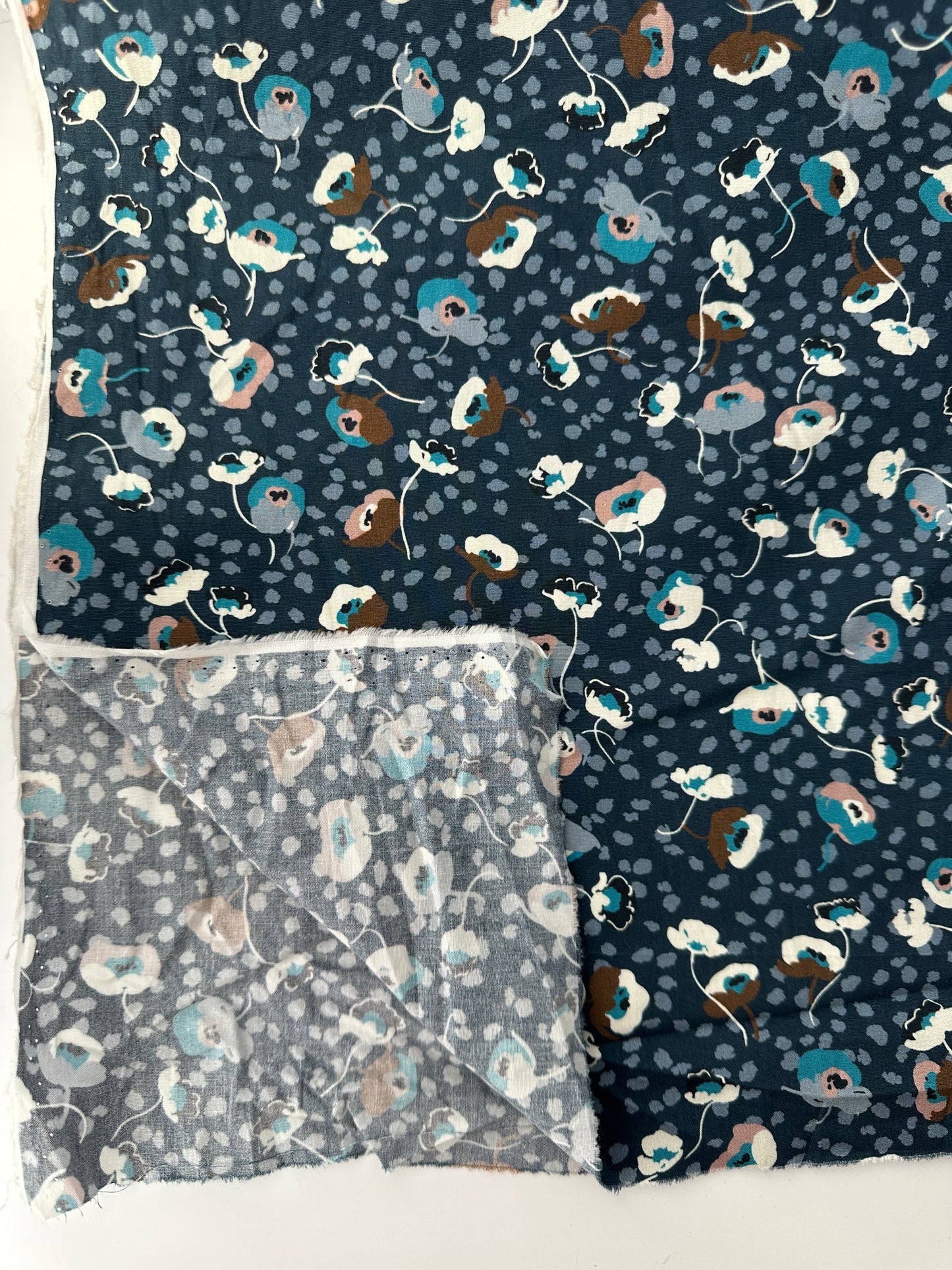 Italian Cotton Poplin, Scattered Tulip Print, Navy