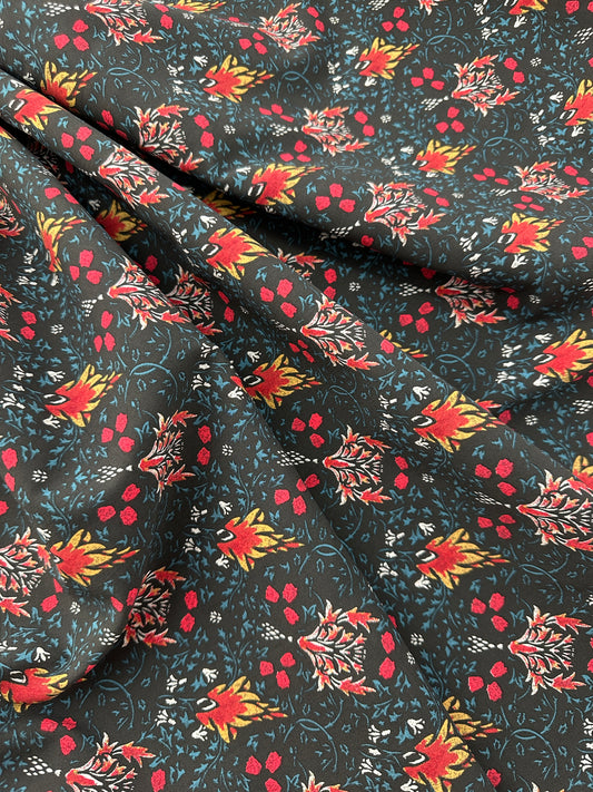 Italian Cotton Poplin, Fiery Floral Print