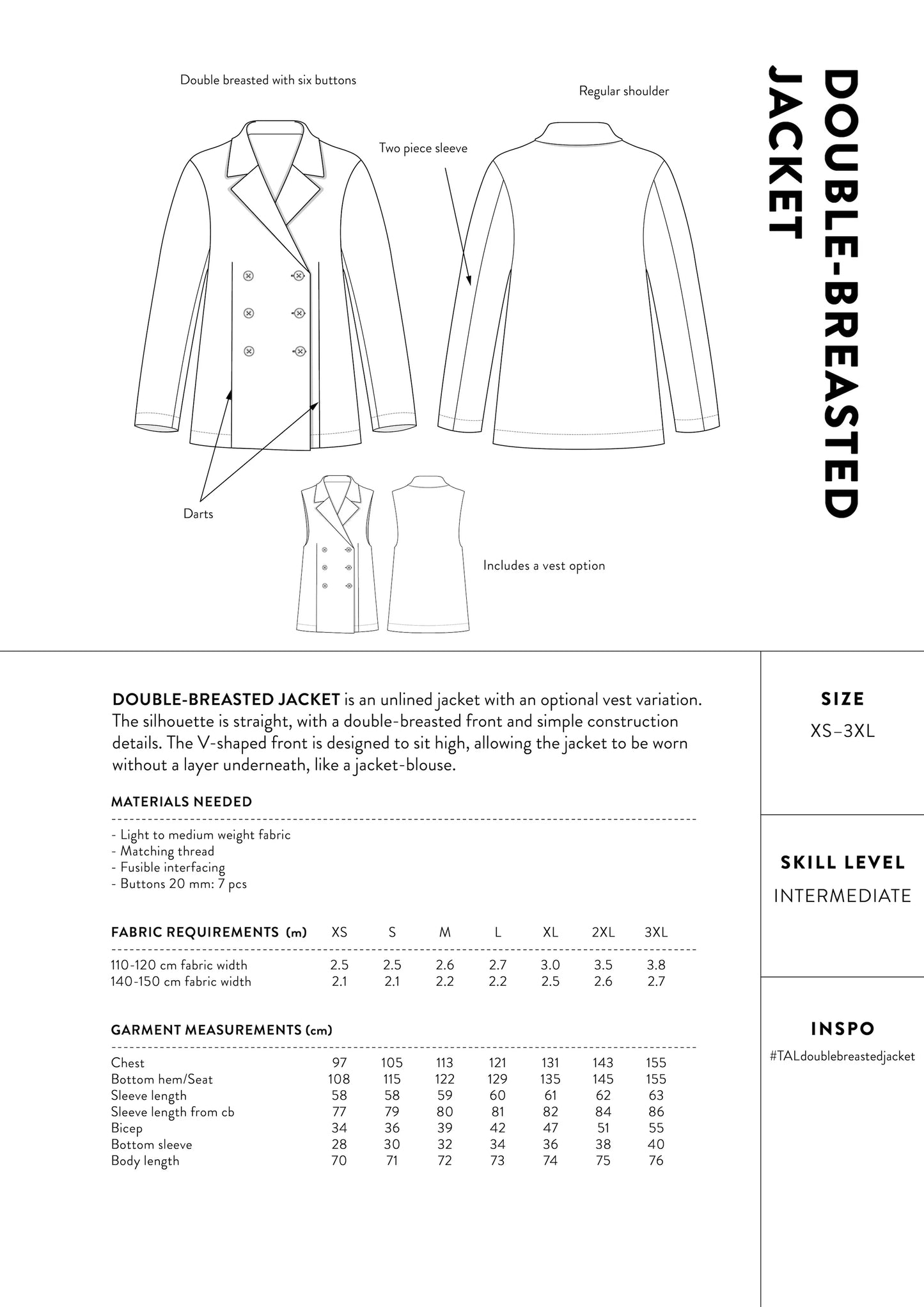 The Assembly Line Double Breasted Jacket, Size XS-3XL