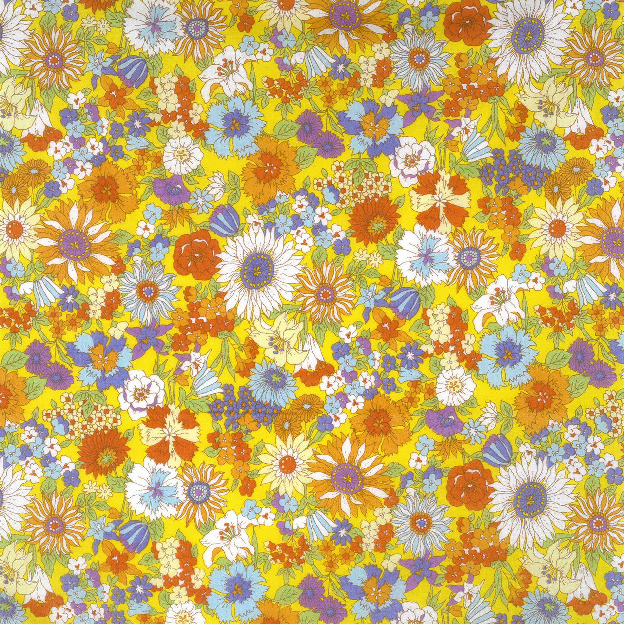 Kokka Cotton Lawn, Multicolor Floral - Yellow
