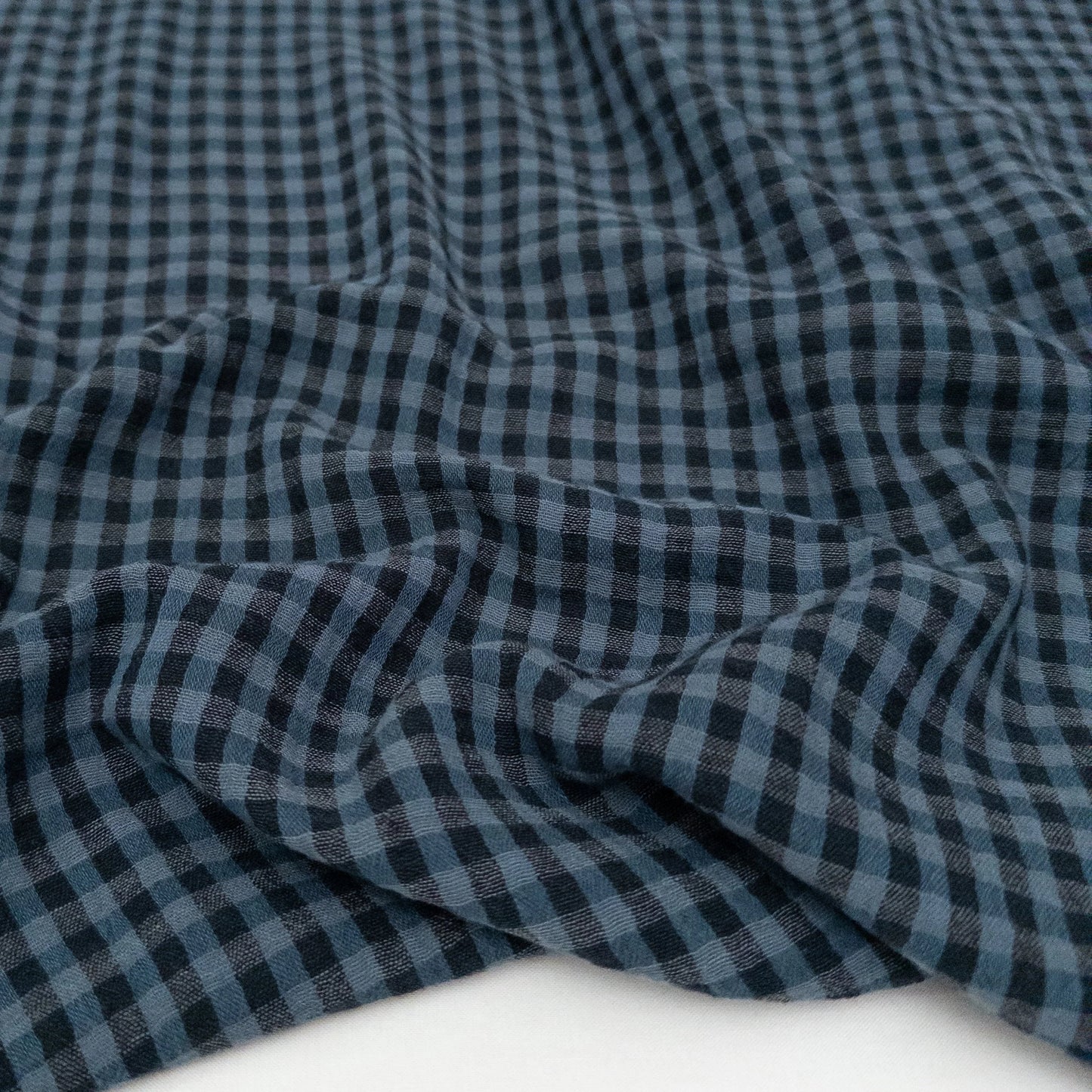 Organic Cotton Double Gauze Check - Midnight/Denim