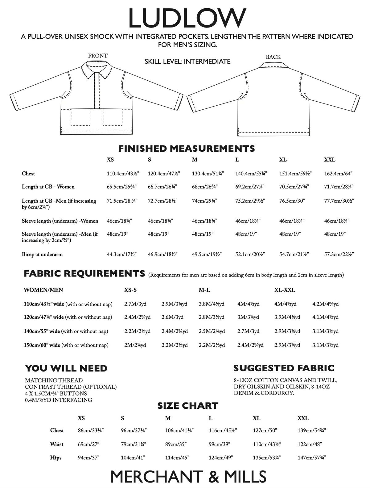 Merchant & Mills Ludlow Pattern, Sizes XS-XXL