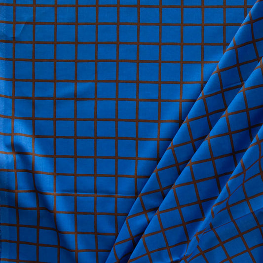 Organic Cotton Lawn, Windowpane Check, Forget Me Not