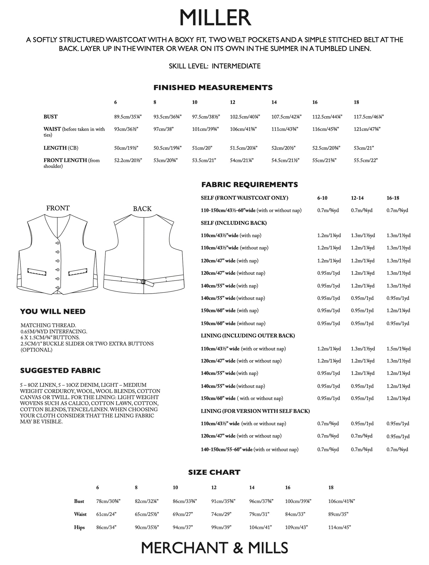Merchant & Mills, Miller Vest, UK Size 6-18