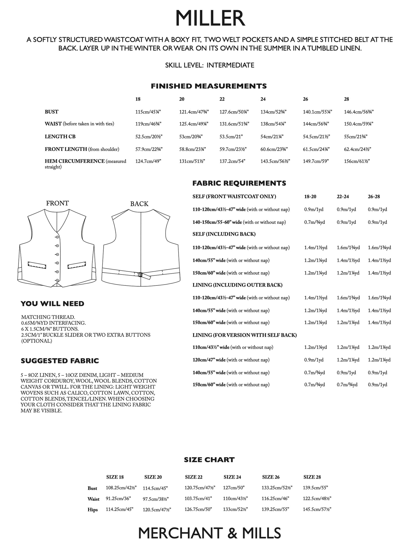 Merchant & Mills, Miller Vest, UK Size 6-18
