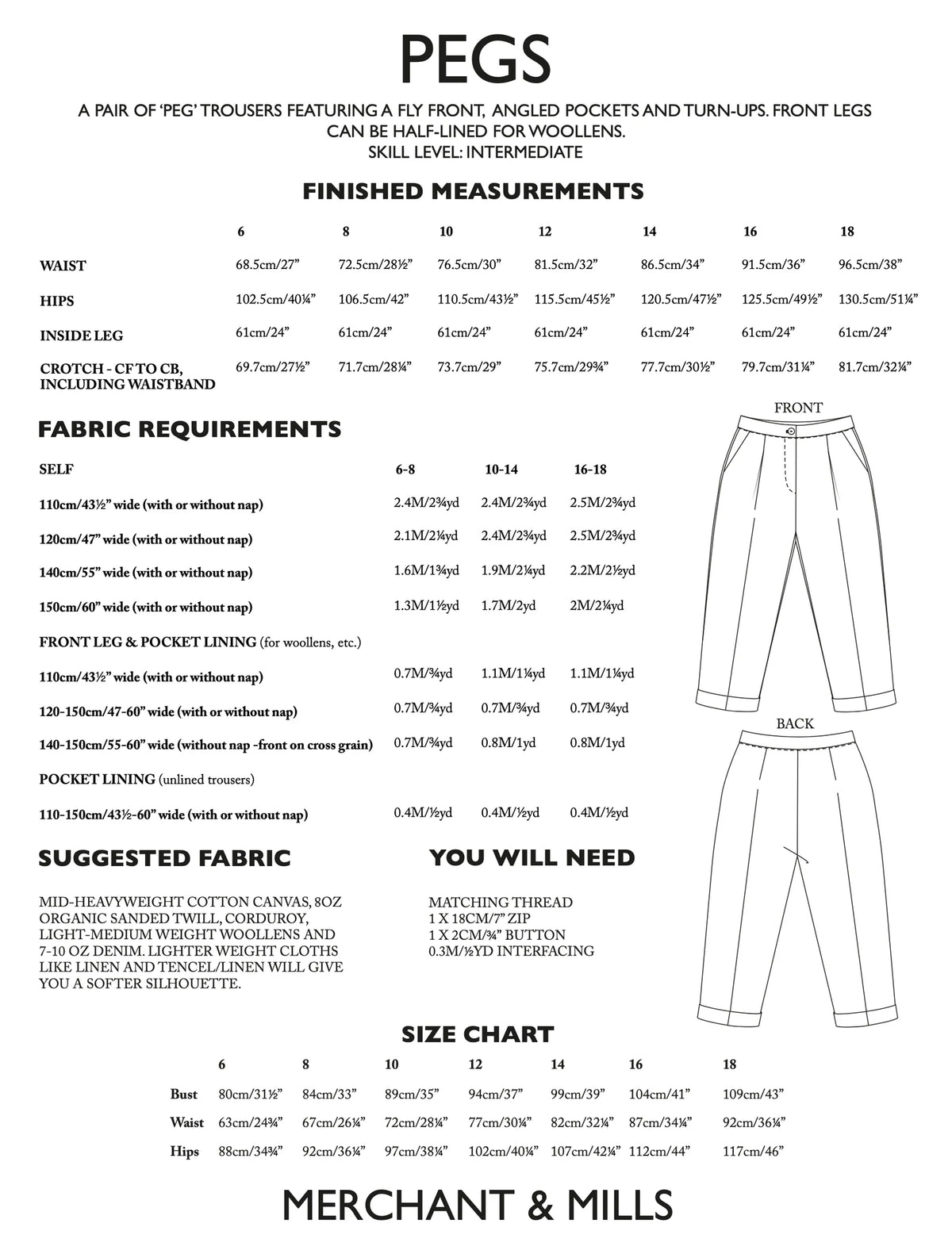 Merchant & Mills The Pegs Pattern, Size 6-18