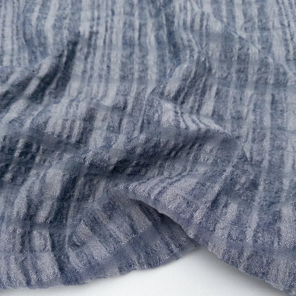 Linen/Cotton Shadowcheck Seersucker, Indigo