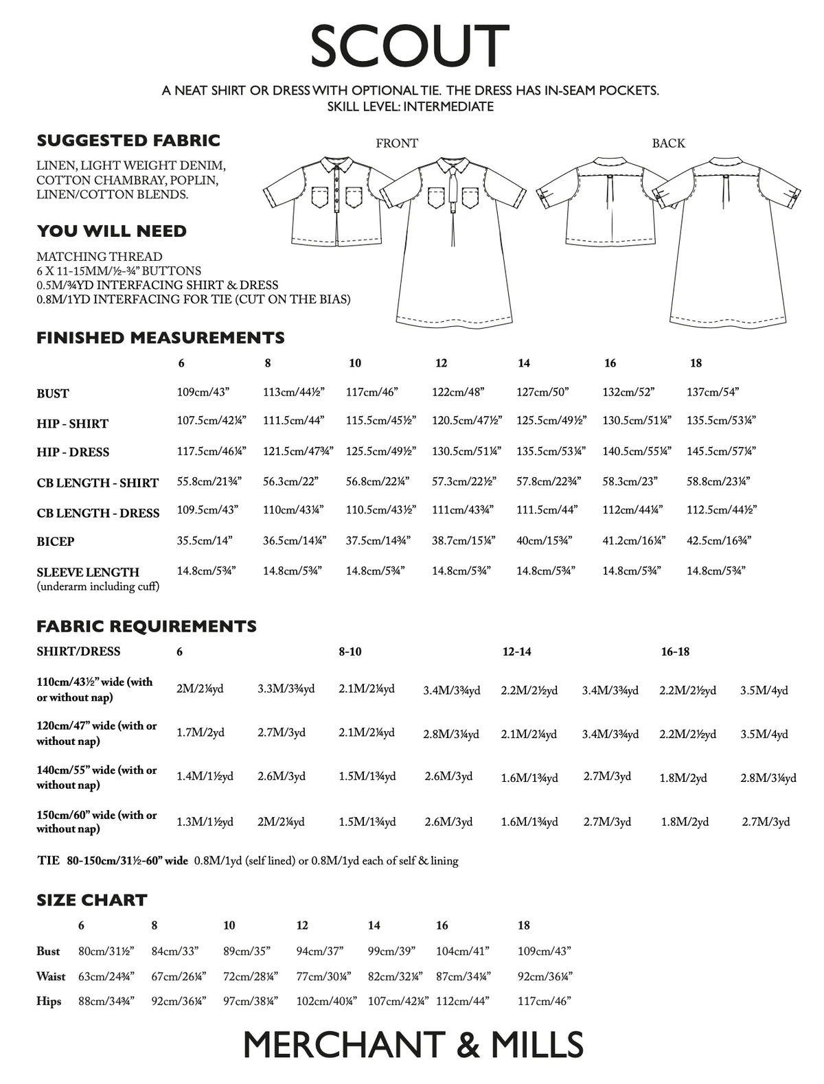Merchant & Mills Scout Dress and Top, UK Size 6-18