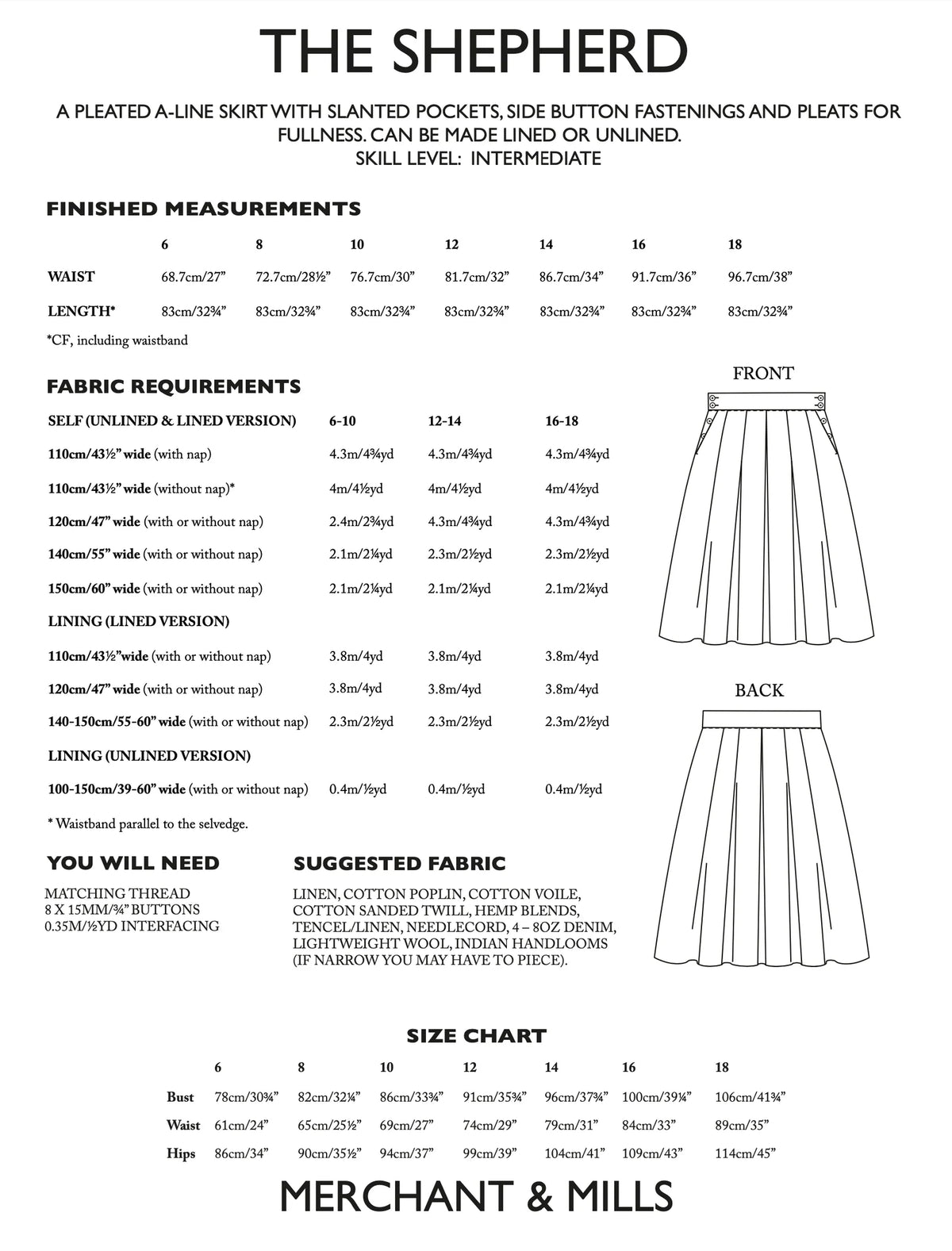 Merchant & Mills, Shepherd Skirt, UK Size 6 - 18