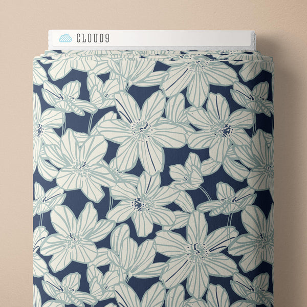 Cloud 9, Double Gauze, Sienna and Indigo - Stripe Blooms, Blue