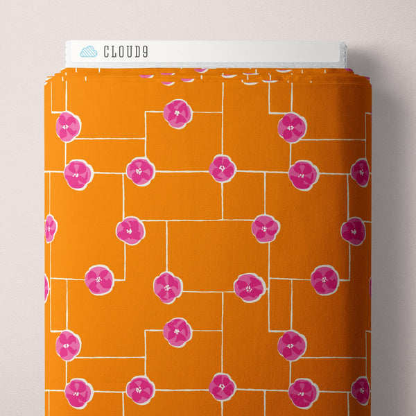 Cloud 9, Rayon Challis, Summer Sun - Floral Grid