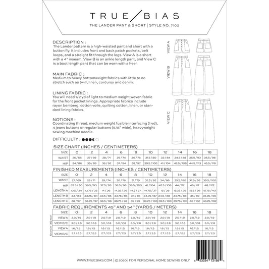 True Bias Lander Pant & Short, sizes 0-18