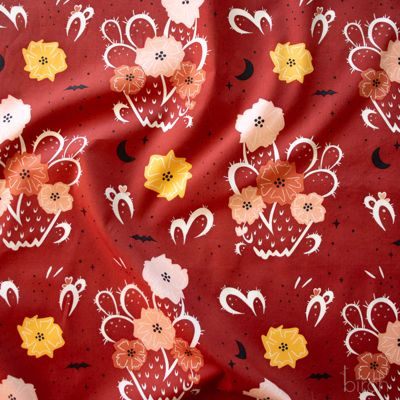 Birch Organic Cotton Poplin, Night Cactus - Terra Cotta