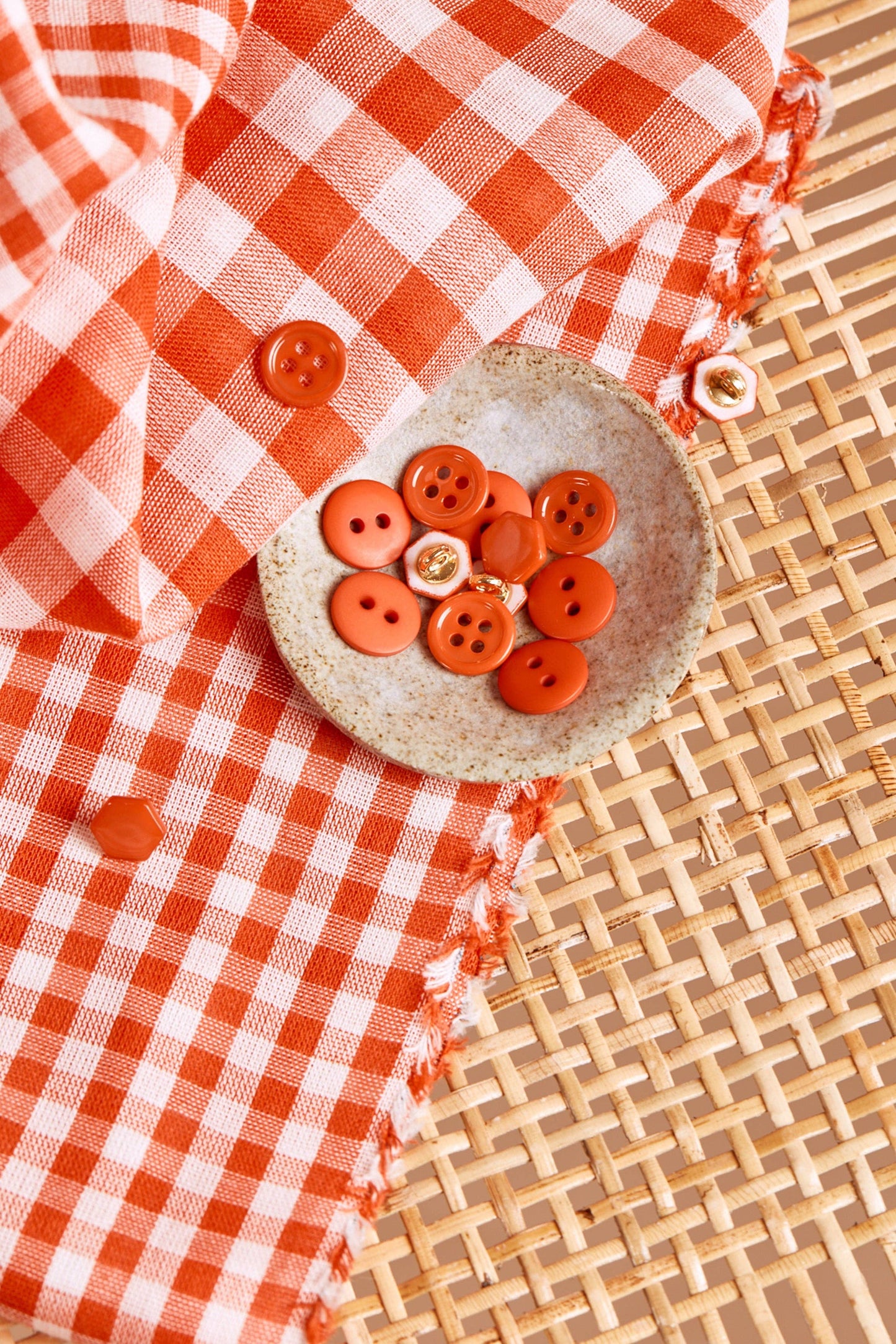 Cotton Double Gauze Gingham, Orange/White