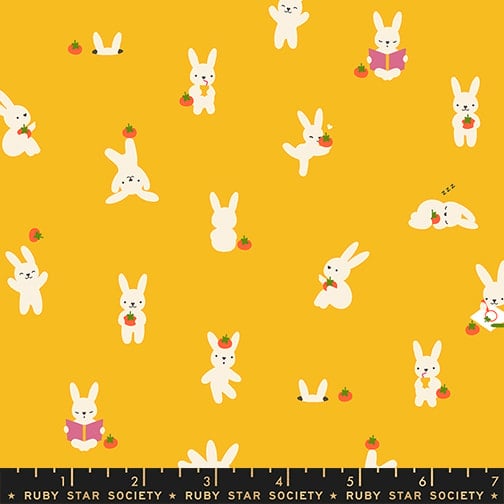 Ruby Star Society Cotton Sheeting, Persimmon - Bun E and Simmy - Dandelion