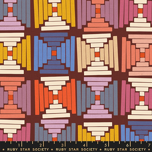Ruby Star Society Cotton/Linen Canvas, Persimmon - Courthouse Steps - Cranberry