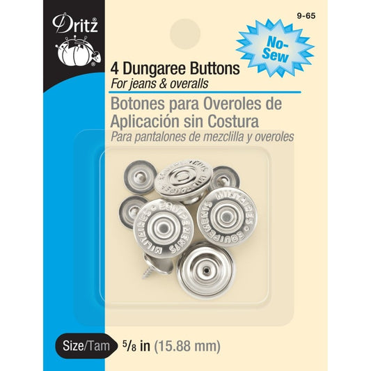 No-Sew Dungaree Buttons, Nickel, 5/8"