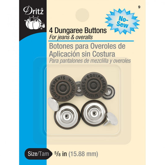 No-Sew Dungaree Buttons, Copper, 5/8"