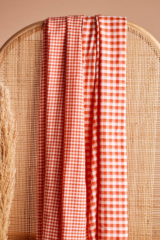 Cotton Double Gauze Gingham, Orange/White