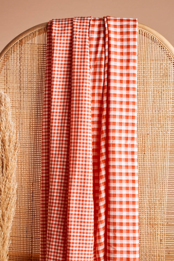 Cotton Double Gauze Gingham, Orange/White