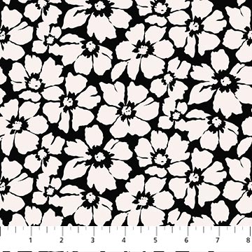 Cotton Sheeting, Black & White Floral Print
